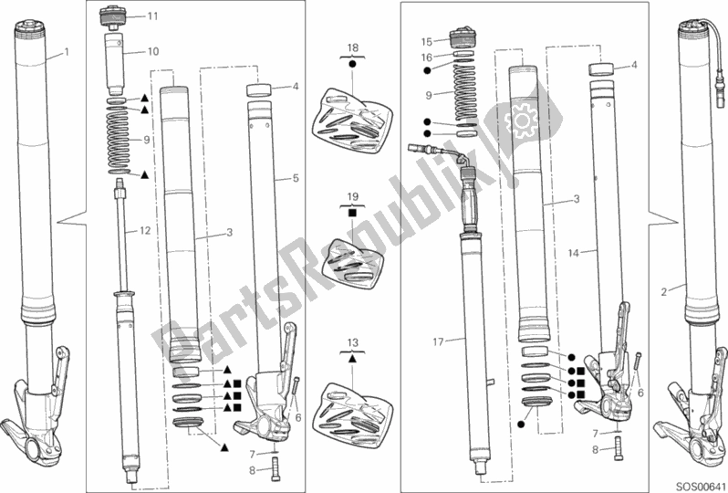All parts for the Front Fork of the Ducati Multistrada 1200 S Touring Brasil 2014